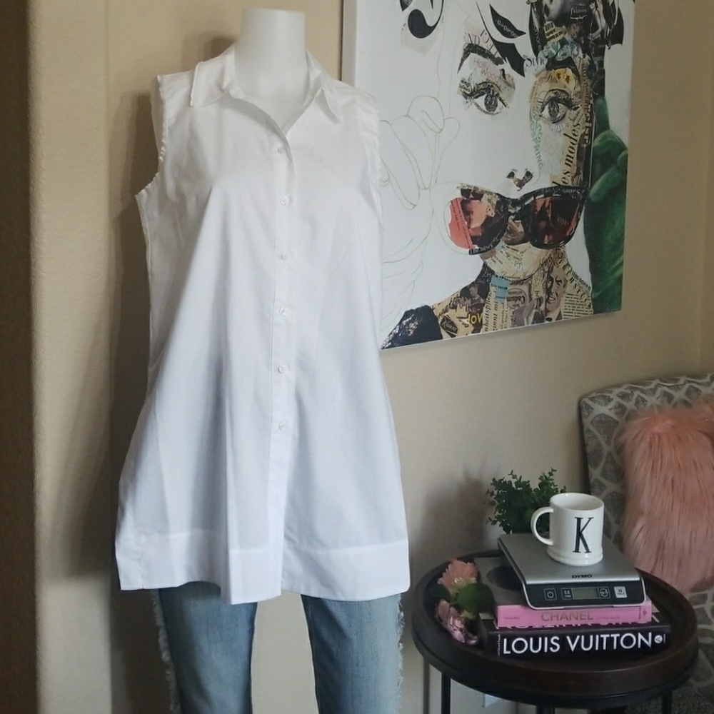 NWT ANTHROPOLOGIE MARLED WHITE TUNIC CHIC BUTTON - Picture 1 of 7